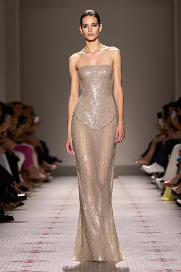 Sheath Champagne Strapless Evening Dress